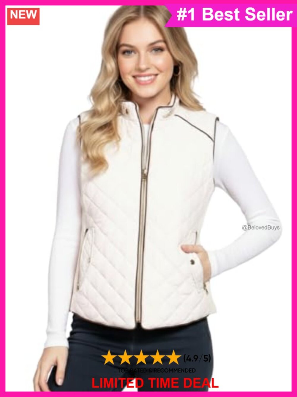 Women's Lightweight Quilted Zip Up Puffer Vest Gilet Sleeveless Outerwear